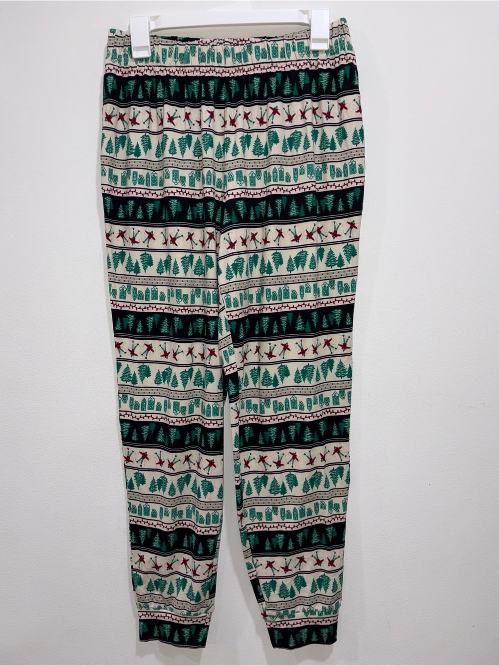 AnyBody Green and Cream Holiday Tree Print Christmas Pajama Bottoms